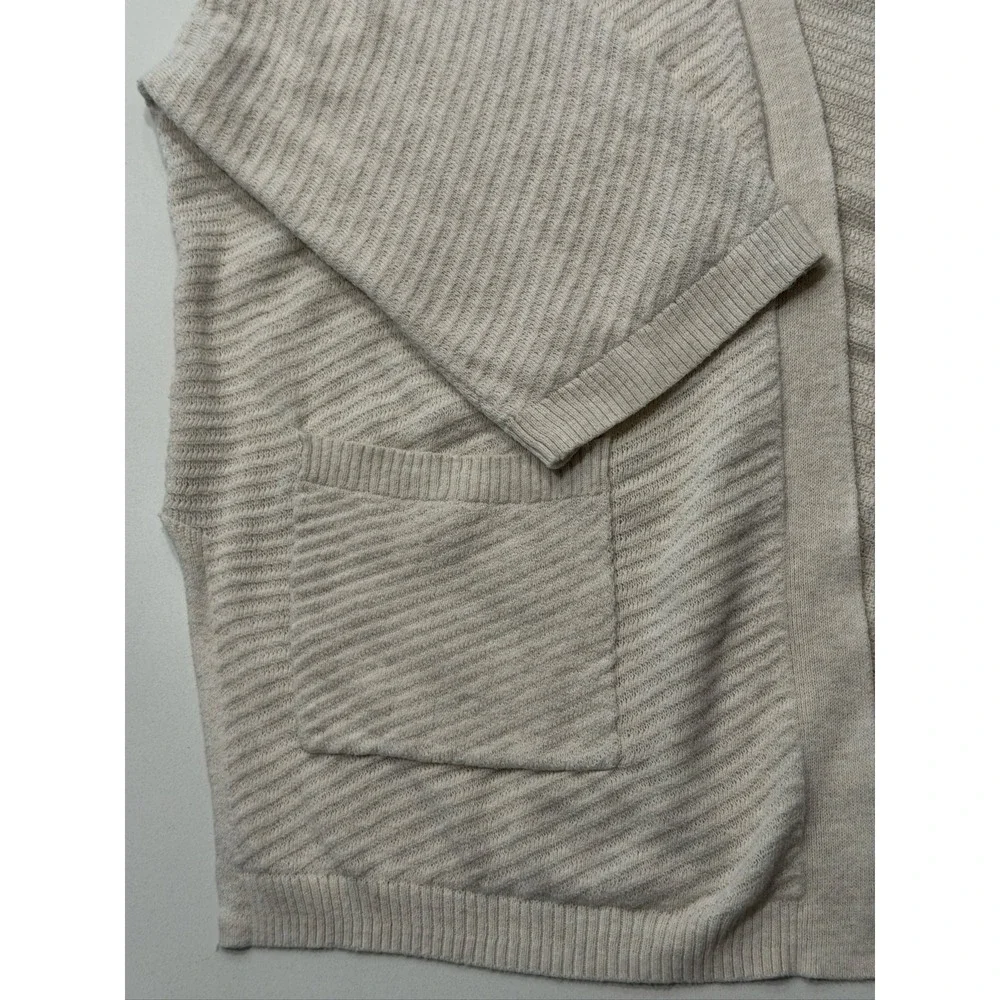 Old Navy Open Front Cardigan Women's L Beige Cotton Blend Textured Knit 3/4